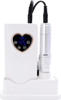 Obrázek produktu pro ZELURXX Elektrická frézka na nehty 45000 ot./min, přenosná, akumulátor, LED dotykový displej, 4stupňové nastavení, tichá, manikúra, pedikúra, leštění, 3 bity, bílá
