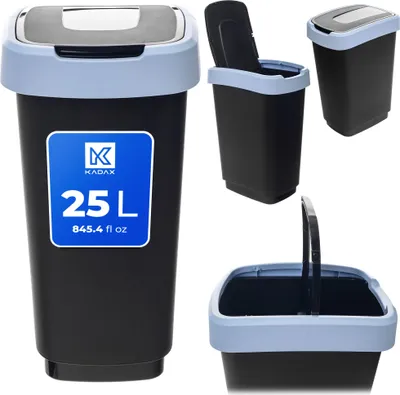 Produktbild von KADAX Mülleimer 25L, Abfalleimer mit Schwingdeckel, Abfallbehälter aus Kunststoff, Müllbehälter mit Deckel, Mülltrennsystem für Küche & Büro (schwarz-blau)
