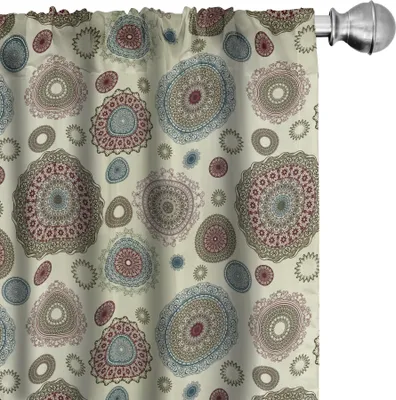 Immagine prodotto di ABAKUHAUS Tende beige, tende, motivi decorativi vintage rotondi, stile retrò orientale nostalgico del vecchio mondo, 2 pezzi 75 x 225 cm, multicolore