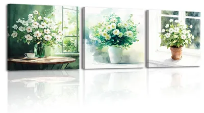 3er Set Leinwandbilder weiße Blumen 30x30 cm Wanddeko