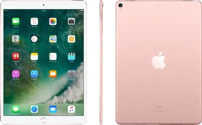 A rose gold Apple iPad Pro shown from the front and side, displaying its screen and back.