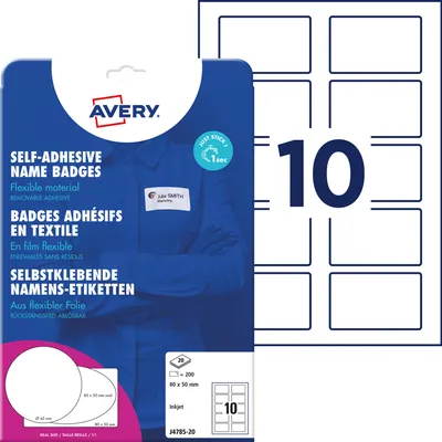 Produktbild von Avery Zweckform J4785-20, Namens-Etiketten, 80 x 50  mm, 189 g/m², 200 Etiketten / 20 Bögen