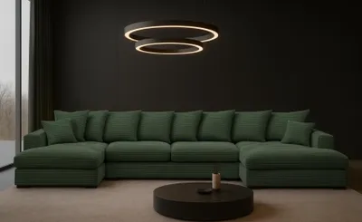 Produktbild von Kaiser Möbel Ecksofa mit schlaffunktion und bettkasten, Sofa U-form, Couch U-form Gabon stoff Zoom Grün