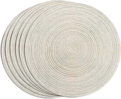Productafbeelding van Ronde placemats - Tafelmatten geweven - Eettafel decoreren - Hitte- en vlekbestendig - 6 stuks 38 cm - Beige
