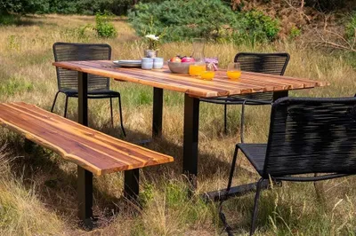 Produktbild von Garten-Baumkantentisch 180 x 90 cm Akazie U-Gestell Schwarz AVILA