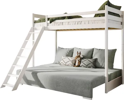 Produktbild von Hochbett 90x200 cm mit Schlafsofa 140x200 cm Couch in Cord-Stoff, 3 Kissen 100 mit 3 Kissen Sofa Etagenbett weiß 200x90 grün-blau