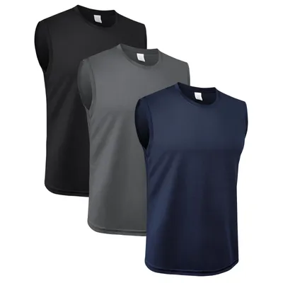 Produktbild von 3er Pack Herren Tank Top Sport Sommer Tanktop Schnelltrocknendes Muskelshirt Achselshirts Ärmelloses Fitness Shirt-Schwarz +Dunkelgrau +Dunkelblau-S