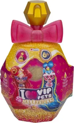 A toy product packaging designed to look like a perfume bottle, with glittery accents and cartoon characters.