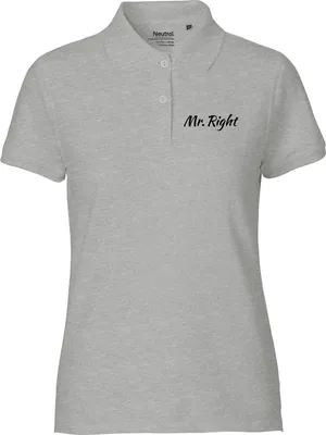 Produktbild von Huuraa Damen Polo Shirt Mr. Right Schriftzug S Sport Grey Bio Baumwolle Fairtrade Poloshirt Geschenkidee