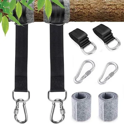 Image de Support suspendu, support pour hamac en deux parties de 3 m, suspension à balancement, kit de sangles avec 2 mousquetons et anneaux en D, jusqu'à 1 000 kg, avec sac de rangement, 2 coussins d'arbre