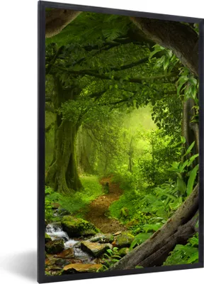 Produktbild von MuchoWow® Gerahmtes Poster Dschungel - Grün - Natur - Tropisch - Pflanzen 60x90 cm - Poster mit Schwarzem Bilderrahmen Wandposter Rahmen Foto Bilder - Kunst