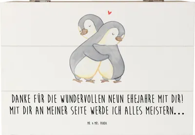 Produktbild von Mr. & Mrs. Panda Holzkiste 9. Hochzeitstag Keramikhochzeit 22 x 15 cm - Weiß - Geschenk, Box, Heiraten, schatztruhe, feiern, Liebe, Erinnerungen, Kiste, Truhe, Heirat