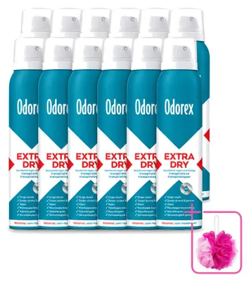 Imagen del producto de 12 unidades de spray antitranspirante Odorex Extra Seco para piel sensible, 150 ml, pack ahorro