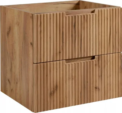 A close-up shot of a wooden cabinet with two drawers.
