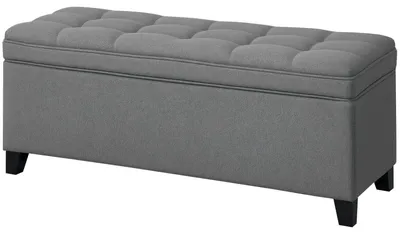 Zdjęcie produktu dla Ławka HOMCOM z miejscem do przechowywania, tapicerowana ławka z bezpiecznymi zawiasami, wymiary: 120x40x48 cm