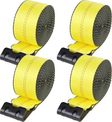 Obrázek produktu pro Popruhy pro naviják, 4" x 30', nosnost 6000 liber, pevnost v tahu 18000 liber, popruhy pro nákladní automobily s plochým háčkem, upínací popruhy pro nákladní automobily s plochou ložnou plochou, pro přívěsy, farmy, záchranné služby, ochranu stromů, žluté (balení po 4 ks)
