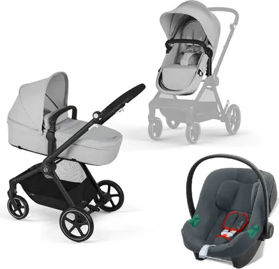 Produktbild von Cybex Eos Basic 3-in-1 Kinderwagen Schwarz + Adapter + Aton B2 I-Size Autositz Lava Grau
