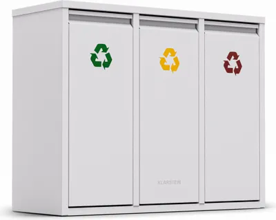 Produktbild von Klarstein Ordnungshüter 3-in-1 Mülleimer - 45L Küchenabfalleimer mit Farbcodierung, Edelstahlgehäuse, herausnehmbare Behälter, Mülltrennsystem