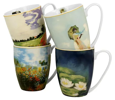 Image de Duo | Set de tasses à café Claude Monet - 4 pièces - Bleu, Vert, Blanc - Artistique, Haute qualité, Idée cadeau
