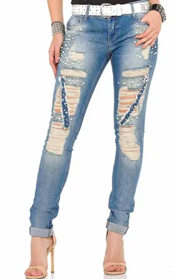 Produktbild von WD338 Damen bequeme Jeans mit besonderen Destroyed-Elementen in Skinny Fit