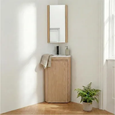 Image de Ensemble lave-mains SORRENTO d'angle sur pieds avec robinet et armoire