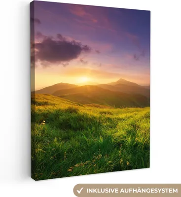 Produktbild von MuchoWow® - Leinwandbilder - Berge - Sonne - Natur, Wandbild, Wanddeko Bilder Wohnzimmer, 90x120 cm