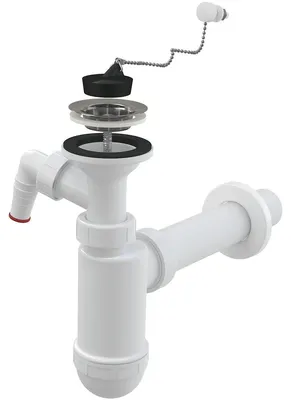 Produktbild von Alcadrain Flaschengeruchverschluss für die Waschbecken DN 40 mit einem Geräteanschluss und einem Edelstahlgitter DN 63, Kette
