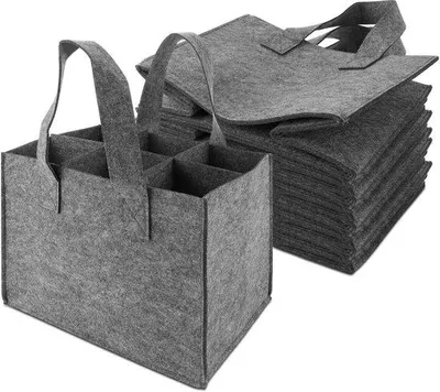 Produktbild von Flaschentasche mit 6 Fächern - Flaschenträger - Wiederverwendbare Filztasche - Robust und langlebig - 24 x 18 x 16 cm - Schmutzabweisend - Flaschenträger