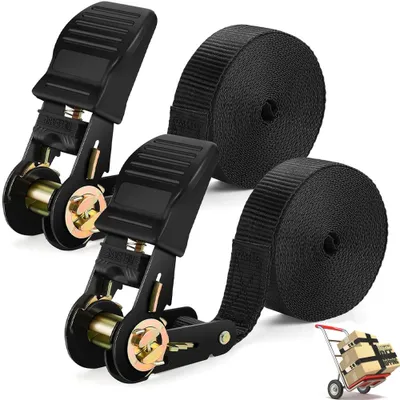 Produktbild von Zurrgurte mit Ratsche – 2 Stück – 25 mm x 3 m – Ratschengurte – 800 kg Belastbarkeit – Spanngurte – Für Auto, Motorrad, Anhänger & Transport