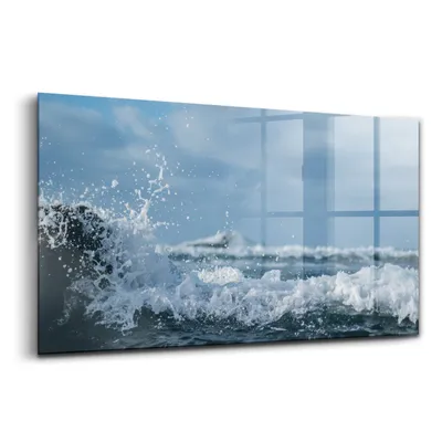 Produktbild von Glasmalerei - dekorative Malerei - moderne Malerei - 100x50 - Foto von Meereswellen