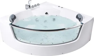 Produktbild von BELIANI Whirlpool-Badewanne Weiß Sanitäracryl 210 x 148 cm Eckmodell mit LED Massagefunktion Armatur Sichtfenster Kopfstütze Indoor Massage Wanne
