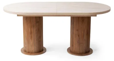Produktbild von Skye Decor, Erweiterbarer Esstisch, Travertin und Walnuss, 180 x 90 cm (ausziehbar auf 216 cm) | 100% melaminbeschichtete Spanplatte, 18 mm dick | Modernes Design, 100 kg Tragfähigkeit.