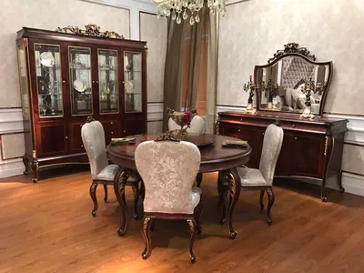 Produktbild von E70 Runder Esstisch + 4 Stühle Stuhl Esszimmer Komplett Garnitur Barock Rokoko