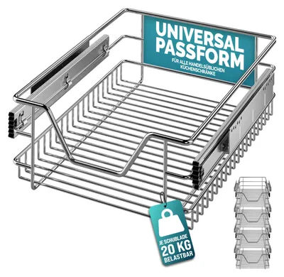 Produktbild von CASARIA® 4x Teleskopschublade Schrankauszug Küche Schublade 40cm 20kg Belastbar Verchromt Korbauszug mit Zubehör Haushalt Küchenschrank Kleiderschrank