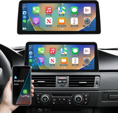 Immagine prodotto di Autoradio da cruscotto da 12,3 pollici, compatibile con CarPlay e Android Auto tramite connessione wireless, con touchscreen per BMW Serie 3 (E90/E91/E92/E93) dal 2008 al 2013, con sistema CIC. Autoradio multimediale per auto