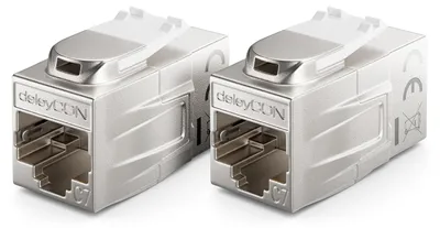 Produktbild von deleyCON CAT 7 Kupplung Keystone Metall 2x RJ45 Buchse, 2 Stück - Silber