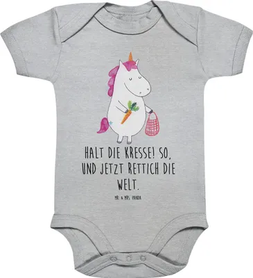 Produktbild von Mr. & Mrs. Panda Strampler Baby Einhorn Gemüse 12. - 18. Monat - Heather Grey - Geschenk, baumwolle, babykleidung body, Unicorn, Babystrampler, Wochenmarkt, Biomarkt