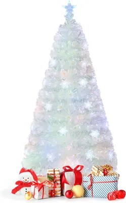 Produktbild von 150cm künstlicher Weihnachtsbaum mit Bunter Beleuchtung, weiß Kunstbaum mit 24 LED-Lichter & 170 Spitzen, Christbaum Tannenbaum Weihnachten