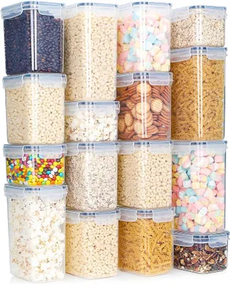Imagen del producto de Recipientes herméticos con tapa, juego de 16 recipientes para almacenamiento, libres de BPA, ideales para almacenar cereales, harina y otros alimentos en la cocina, organizadores de cocina, recipientes herméticos para conservar alimentos
