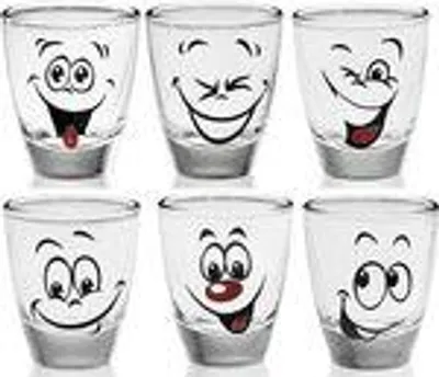 Produktbild von PLATINUX Shotgläser mit lustigen Gesichtern Set 6 Teilig 2,5cl Tequila Karnevalsgläser Schnapsgläser Pinnchen aus Glas