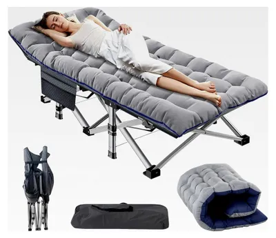 Produktbild von Klappbare Sonnenliege Campingbett 200KG Tragkraft Gästebett Klappbett Gartenliege Liegestuhl mit Matratze Seitentasche und Kopfstütze Feldbett für Outdoor und Indoor