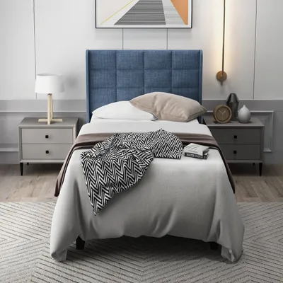 Produktbild von MODFU Polsterbetten 90*200 cm Einzelbett Bettrahmen(Ohne Matratze), Blau