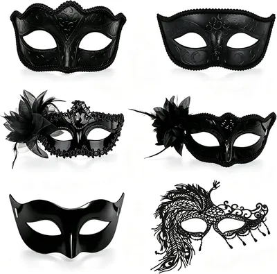 Productafbeelding van Venetiaans masker voor heren - Set van 6 - Maskerbalkostuumset voor carnaval - Halloween - Maskerade - Verkleedkleding