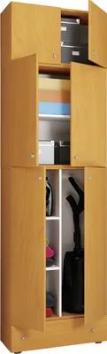 Immagine prodotto di Armadio scopa in legno | 6 scomparti | Dimensioni: H. 240 x W. 70 x D. 39 cm | Mobile per la casa | Armadio multiuso | Attacco con 2 porte | Cassetto extra - Lona