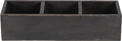 A dark wooden box with three compartments.