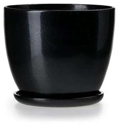 Zdjęcie produktu dla Doniczka Ceramiczna Czarna Połysk Średnica 18 Cm Wysokość 14,5 Cm Podstawka
