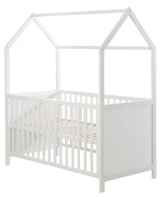 Produktbild von roba Hausbett 70 x 140 cm - Babybett in Hausoptik - Höhenverstellbar - Umbaubar zum Juniorbett - Holz weiß