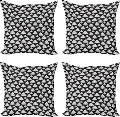 Obrázok produktu pre ABAKUHAUS Vianočný set obliečok na vankúše (4 kusy), Nádherné stromčeky s bodkami, Moderná obojstranná digitálna tlač, 45 cm x 45 cm, uhlovo sivá biela