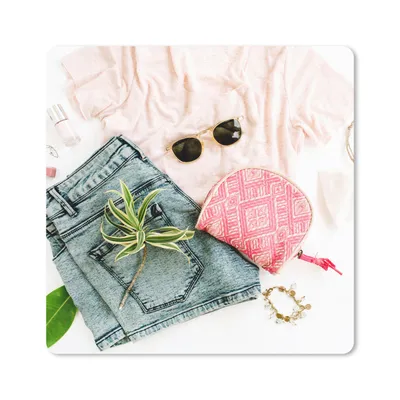 Produktbild von MuchoWow® Mauspad Mousepad Tropical - Rosa - Hemd 20x20 cm - Mousepads - Maus Mat - Pad - Mausunterlage - Desk Mat - Bureauartikeln