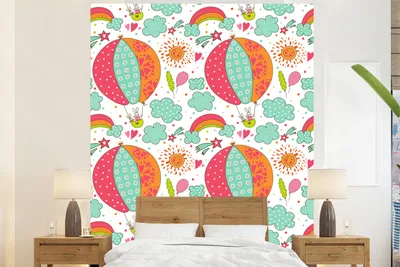 Produktbild von MuchoWow® Fototapete für Wohnzimmer oder Schlafzimmer Wandtapete Vinyl Motivtapete Kaninchen - Schnittmuster - Baby - 195x240 cm - Gemusterte